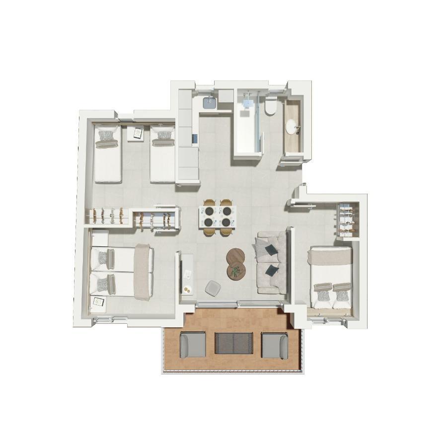 Family Three-Bedroom Apartment Lateral Sea View